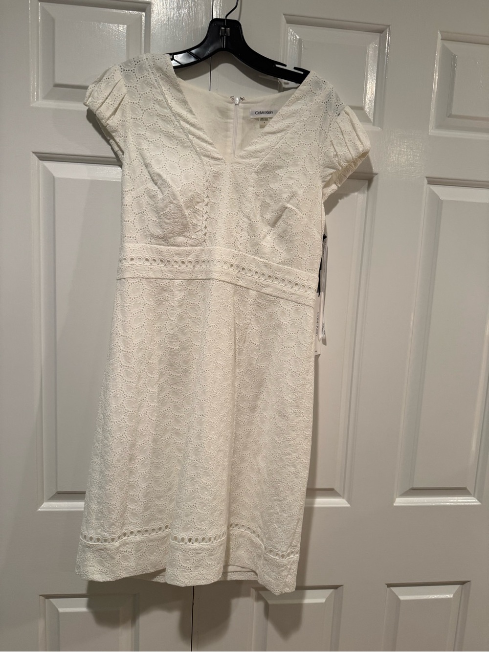 Calvin Klein Ivory Eyelet V-Neck Cap-Sleeve Dress